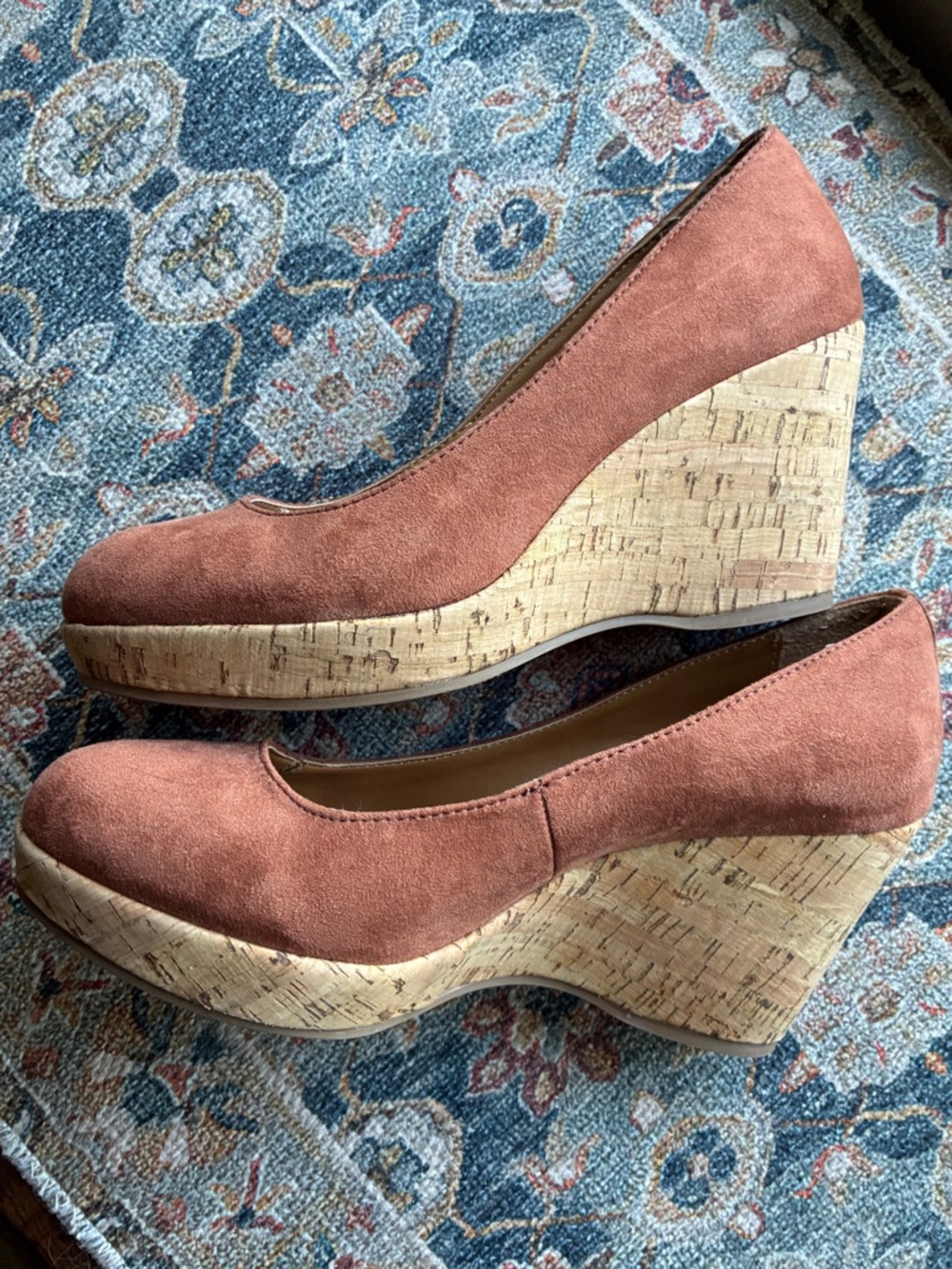 G.H. Bass & Co. Terracotta Suede Cork Wedge Pumps